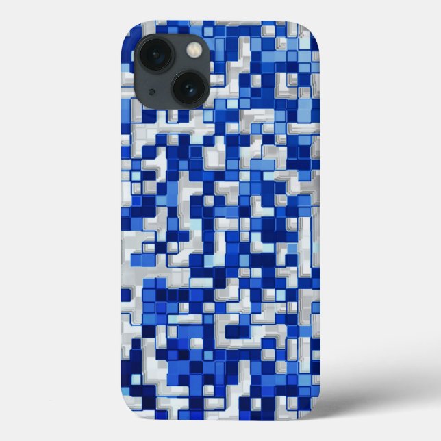 Coques Case-Mate iPhone Petits carrés se chevauchent, tons bleu et blanc (Verso)