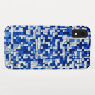Case-Mate iPhone Case Petits carrés superposés, tons de bleu avec blanc