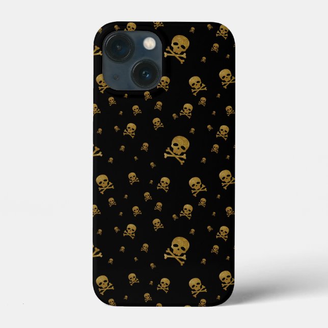 Coques Case-Mate iPhone Petits Pirates Pailletés Dorés Crânes sur Fond Noi (Verso)