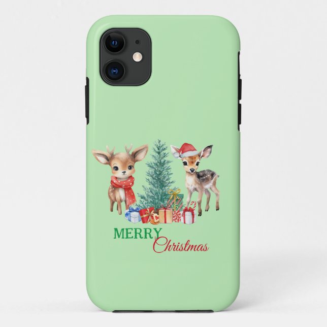 Coques Case-Mate iPhone Petits rennes Fawn Père Noël Joyeux Noël (Dos)