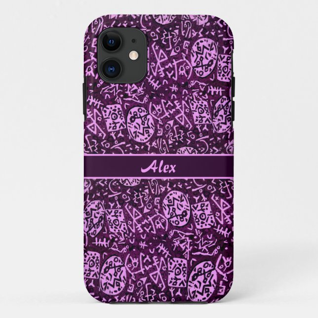 Coques Case-Mate iPhone Petroglyphes violets (personnalisable) (Dos)