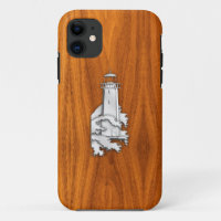 Phare d'argent sur le style bois de teck