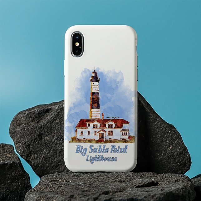 Coques Case-Mate iPhone Phare de Big Sable Point, aquarelle - Michigan (Big Sable Point Lighthouse Watercolor - Michigan. iPhone 16 Case)