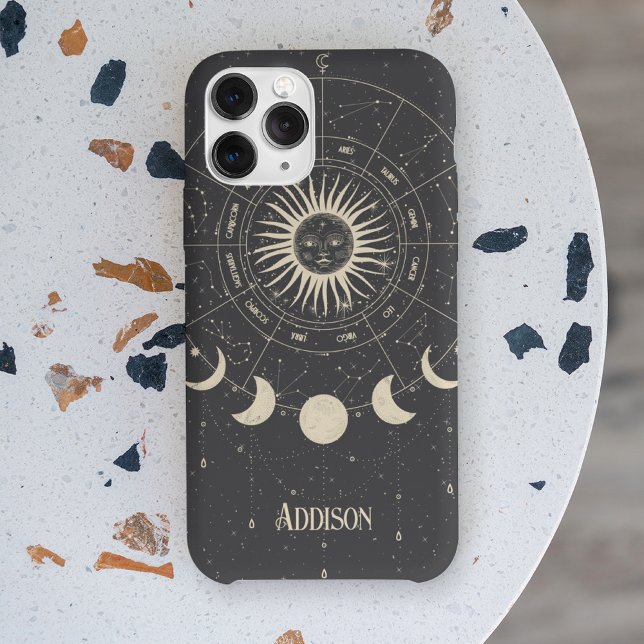 Coques Case-Mate iPhone Phase vintage du Zodiaque céleste de Boho Sun Moon (Créateur téléchargé)