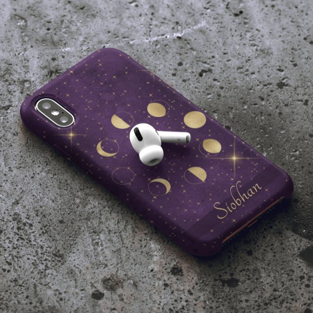 Coques Case-Mate iPhone Phases de la lune d'or Étoiles violettes Personnal (Créateur téléchargé)