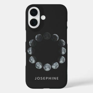 Coque Pour iPhone 16 Phases de lune d'aquarelle noire personnalisées