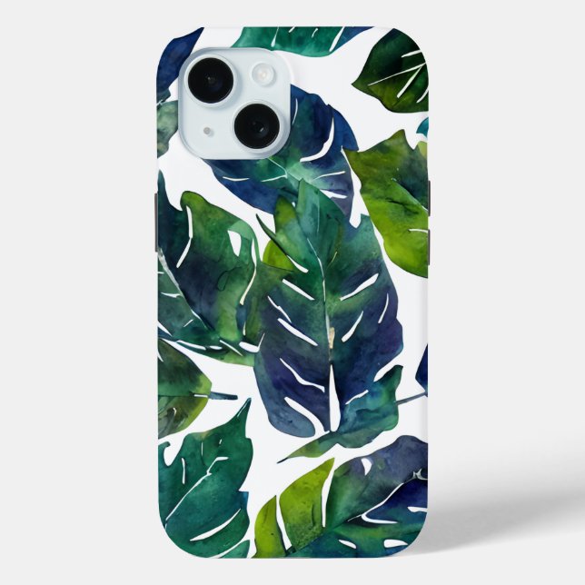 Coques Case-Mate iPhone Philodendron vert et bleu du feuillage Botanique (Verso)