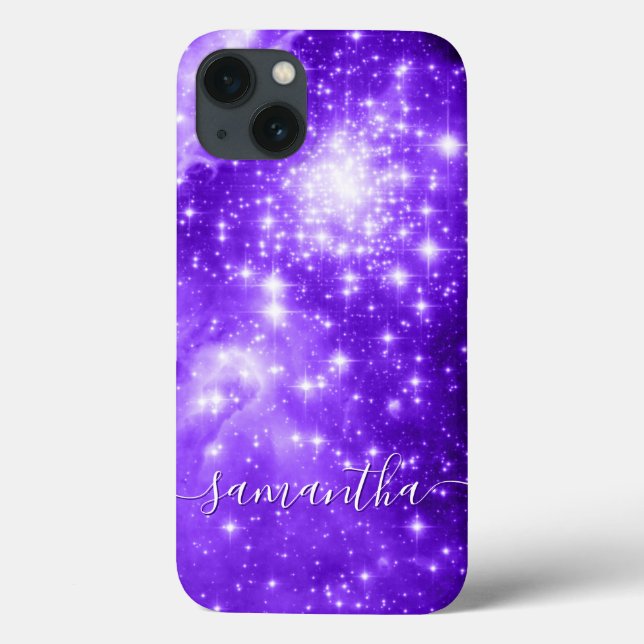 Coques Case-Mate iPhone Photo céleste violet pourpre scintillant d'étoiles (Verso)