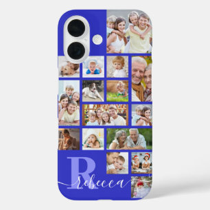 Coque Pour iPhone 16 Photo Collage 16 Photos Monogramme Nom Purple