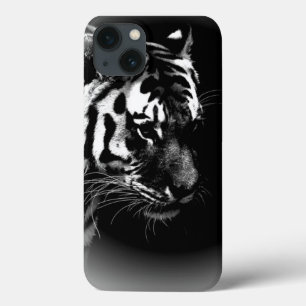 iPhone 13 Coque Photo d'art noir blanc sur tigre