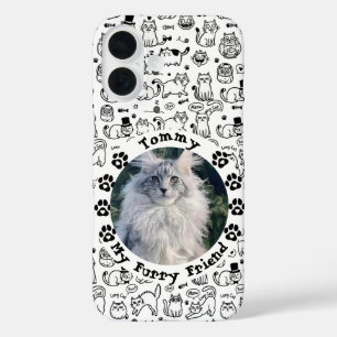 Coque Pour iPhone 16 Photo de chat personnalisée en noir et blanc avec 