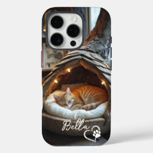 Coque iPhone 16 Pro Photo de chat personnalisée et nom avec patte de c