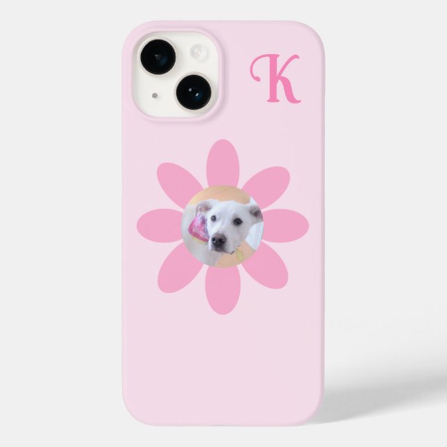 Coques Case-Mate iPhone Photo de chiot mignon Fleur rose Initiale de fille (Verso)