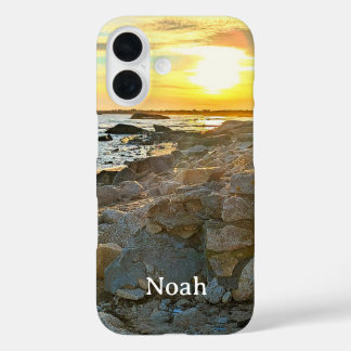 Coque Pour iPhone 16 Photo de coucher de soleil doré et océan au crépus