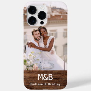 Coque Case-Mate iPhone Photo de couple monogrammé sur bois avec nom perso