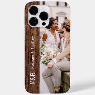 Coque Case-Mate iPhone Photo de couple monogrammé sur bois avec nom perso