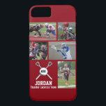 Coque iPhone 8/7 Photo de crosse personnalisée Numéro de collage<br><div class="desc">Ce coque iphone Lacrosse personnalisé vous propose vos 5 photos, le nom du joueur et le numéro de l'équipe et le nom du joueur. Personnalisez avec des plans d'action, une photo d'équipe, des photos de tournoi, etc. Changez facilement la couleur de l'arrière - plan pour correspondre aux couleurs de votre...</div>