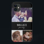 Case-Mate iPhone Case Photo de famille personnalisée et nom de famille<br><div class="desc">Personnalisez ce boîtier de téléphone portable avec les photos de famille préférées des enfants, de la mère, du père, des grands-parents, du nom de famille ou des animaux de compagnie, etc. Trois zones photo. La typographie moderne sur un bloc noir. Le nom est répété pour le côté arrière de ce...</div>