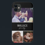 Case-Mate iPhone Case Photo de famille personnalisée et nom de famille<br><div class="desc">Personnalisez ce boîtier de téléphone portable avec les photos de famille préférées des enfants, de la mère, du père, des grands-parents, du nom de famille ou des animaux de compagnie, etc. Trois zones photo. La typographie moderne sur un bloc noir. Le nom est répété pour le côté arrière de ce...</div>