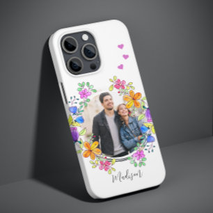 Coque Case-Mate iPhone Photo de fleur aquarelle colorée avec nom personna