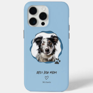 Coque Case-Mate iPhone Photo de la meilleure maman de chien bleu moderne