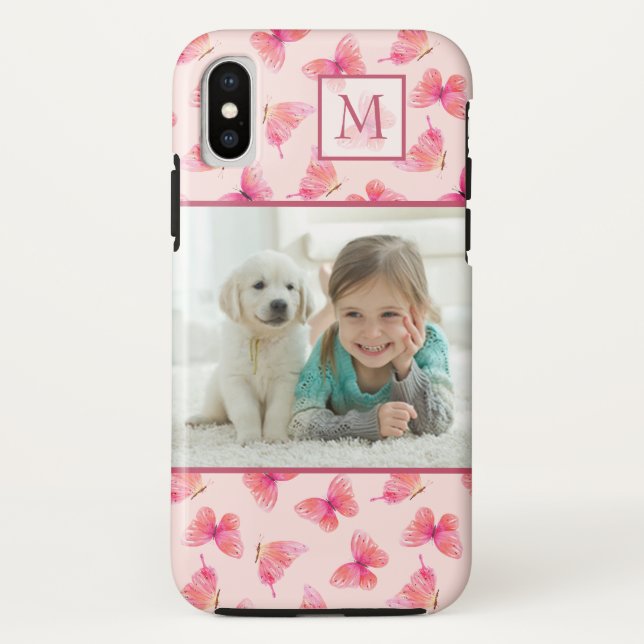 Coques Case-Mate iPhone Photo de monogramme de papillon d'aquarelle (Dos)