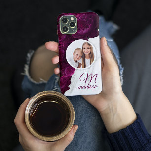 Coque Case-Mate iPhone Photo de monogramme Fleur moderne Marbre Nom perso