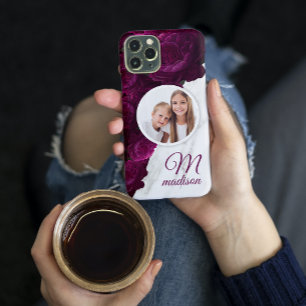 Case-Mate iPhone Case Photo de monogramme moderne floral marbre nom pers
