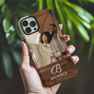 Coque iPhone 16 Pro Max Photo de monogramme sur bois personnalisé avec nom