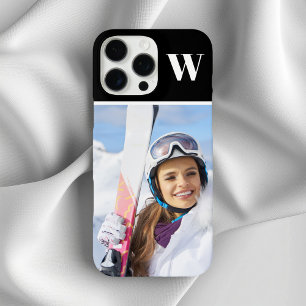 Coque iPhone 16 Pro Max Photo de sport d'hiver Monogrammé Noir