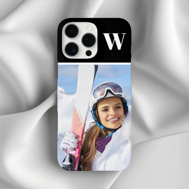 Coques Case-Mate iPhone Photo de sport d'hiver Monogrammé Noir (Winter Sport Photo Monogrammed Black Case-Mate iPhone Case)