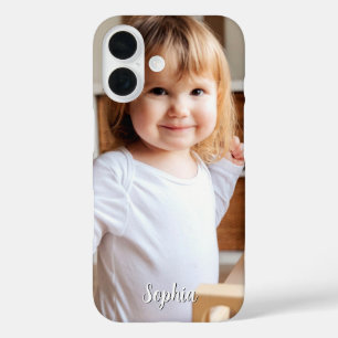 Coque Pour iPhone 16 Photo de votre enfant et nom de script