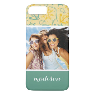 Coque iPhone 8 Plus/7 Plus Photo et nom personnalisés Ancre et cordes rétro