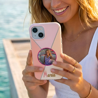 Coque Case-Mate iPhone Photo et nom personnalisés Bloc de couleur rose pa