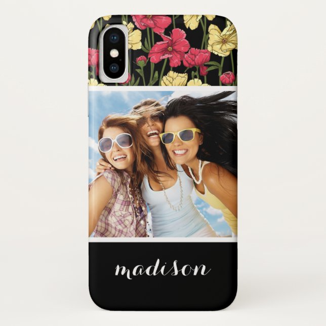 Coques Case-Mate iPhone Photo et nom personnalisés Élégant motif floral 2 (Dos)