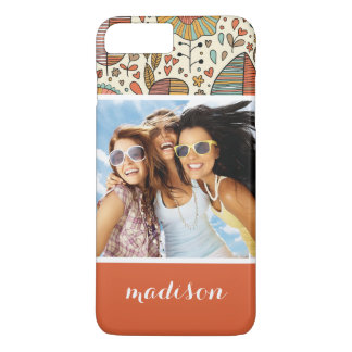Coque iPhone 8 Plus/7 Plus Photo et nom personnalisés Feuilles d'été Motif