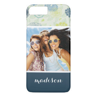Coque iPhone 7 Plus Photo et nom personnalisés Modèle floral élégant