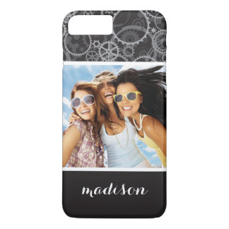 Coque iPhone 8 Plus/7 Plus Photo et nom personnalisés motif Cogwheel