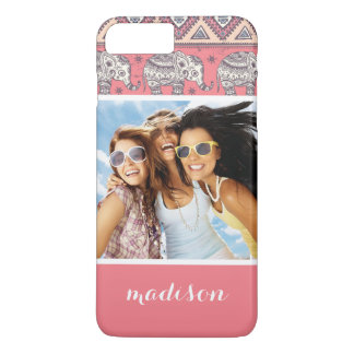 Coque iPhone 8 Plus/7 Plus Photo et nom personnalisés Motif d'éléphant d'orig