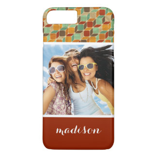 Coque iPhone 7 Plus Photo et nom personnalisés motif géométrique rétro