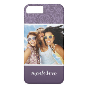 Coque iPhone 8 Plus/7 Plus Photo et nom personnalisés Papier peint violet de