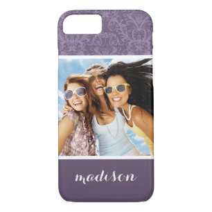 Coque iPhone 7 Photo et nom personnalisés Papier peint violet de
