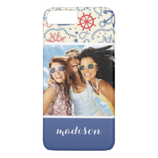 Coque Case-Mate iPhone Photo et nom personnalisés Rouge et Marine avec An