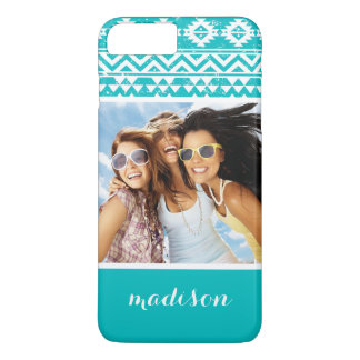 Coque Case-Mate iPhone Photo et nom personnalisés Turquoise Aztec Motif t