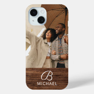 Coque Case-Mate iPhone Photo Monogramme Bois Grain Bois Personnalisé Nom