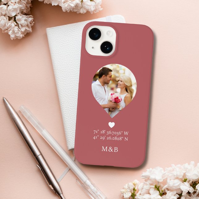 Coques Case-Mate iPhone Photo Monogramme Cœur Romantique Coordonne Moderne (Créateur téléchargé)