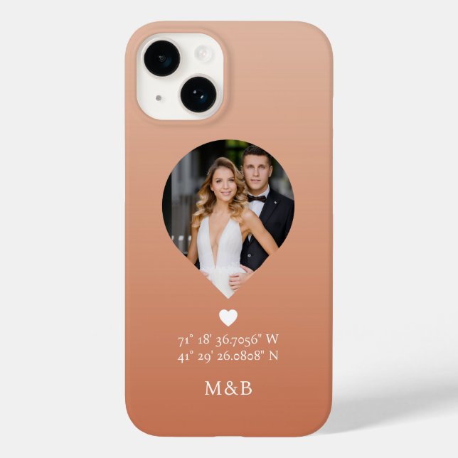 Coques Case-Mate iPhone Photo Monogramme Cœur Romantique Coordonnées (Verso)