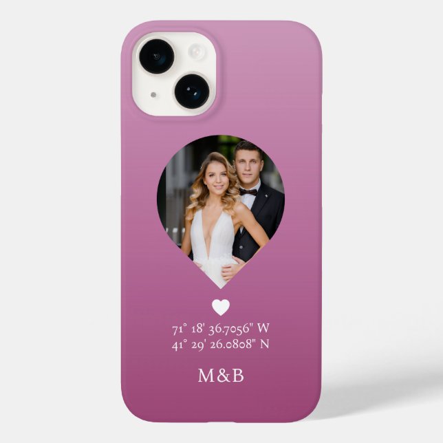 Coques Case-Mate iPhone Photo Monogramme Cœur Romantique Coordonnées Moder (Verso)