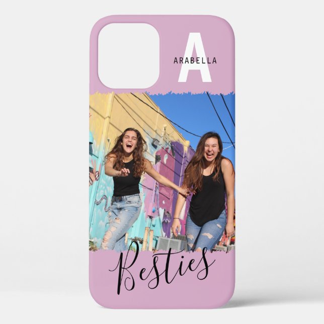 Coques Case-Mate iPhone Photo Monogramme Meilleures Amies Moderne | Rose (Verso)