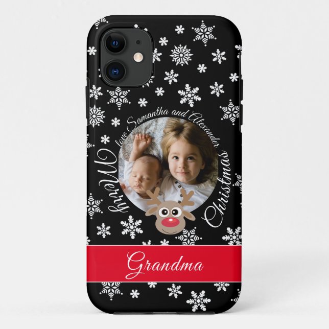 Coques Case-Mate iPhone Photo Noël Noir Cute Reinder Blanc Script (Dos)